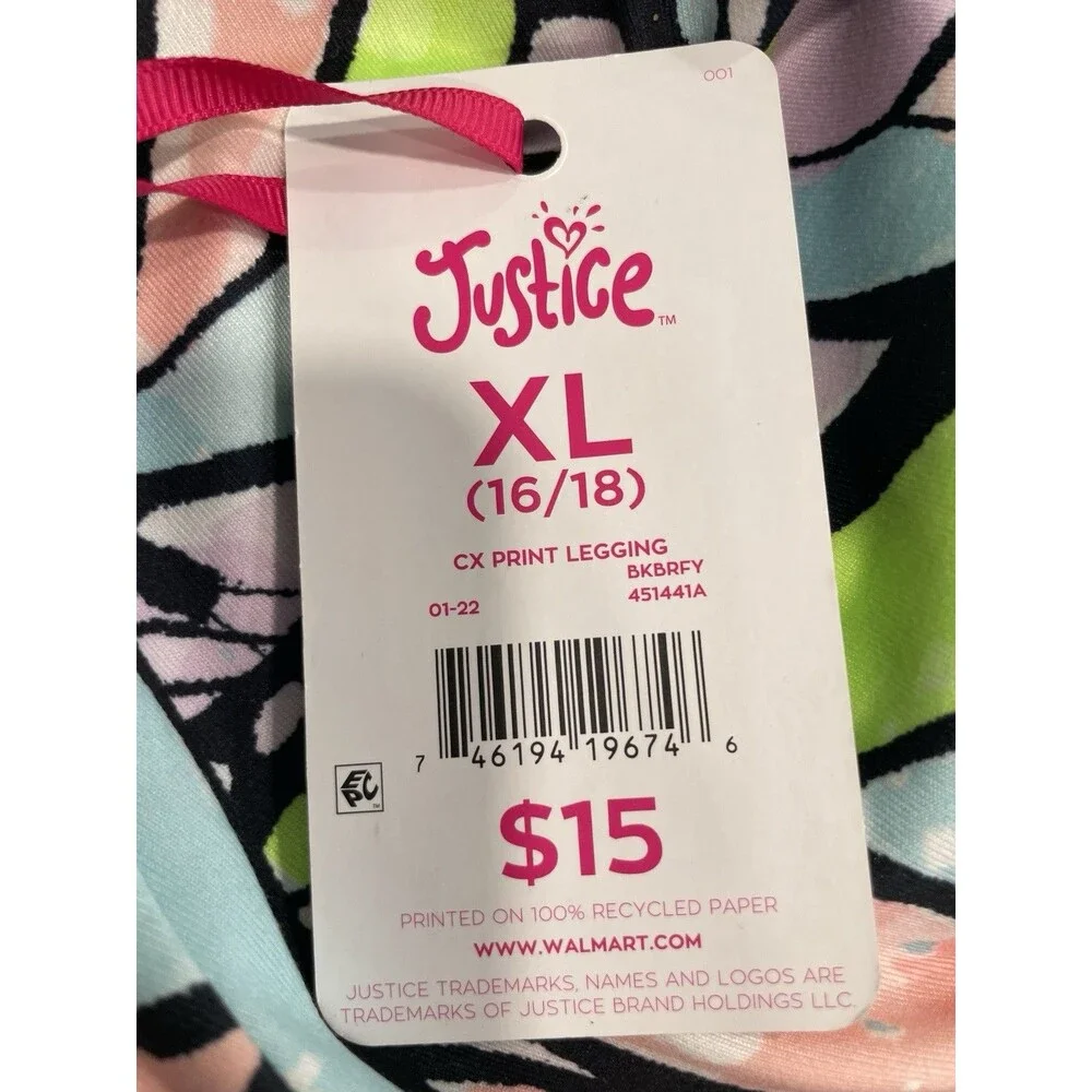 JUSTICE Size 16/18 Butterfly Print Leggings Phone Pockets Ornate Ankle NEW